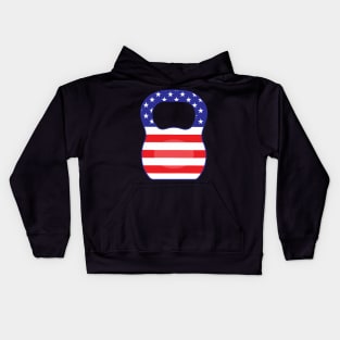 USA flag Kettlebell Powerlifting Weight Lifting form Kids Hoodie